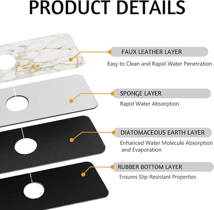 MCALK Marble White Kitchen Sink Faucet Mat Splash Guard, Absorbent Quick-Dry