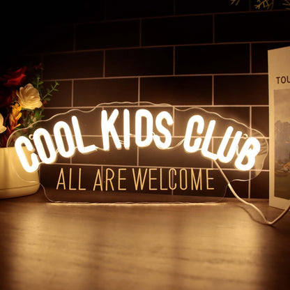 Cool Kids Club Neon Sign, All Are Welcome Neon Light, Handmade LED Neon Baby Room Light, Dimmable USB Neon Lights for Kids Bedroom Baby Nursery Room Playroom Wall Decor Party Gift(6.1 * 15.7in)