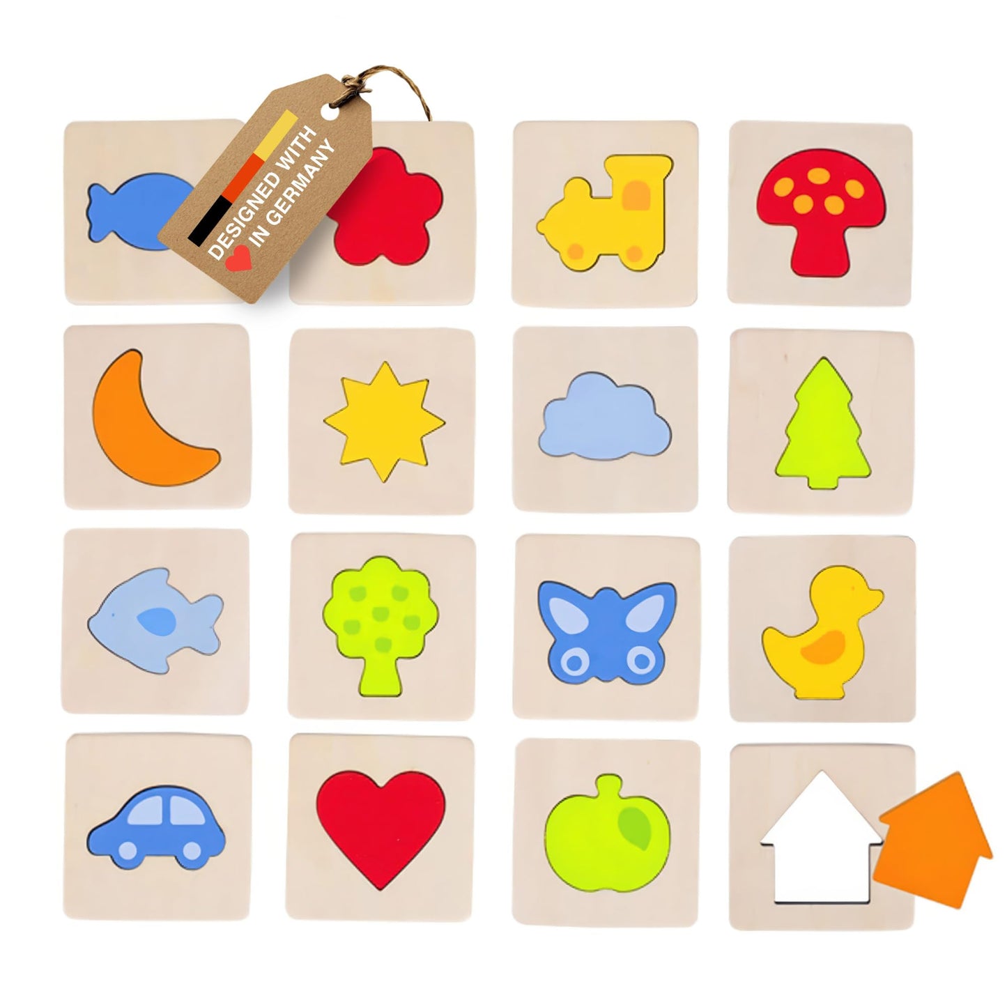GOKI Sensory Matching Game for Toddlers 3+ Wooden Memory Game & Shape Matching Montessori Toy, 16 Pieces with Cotton Bag, Fine Motor Skills Learning Toy