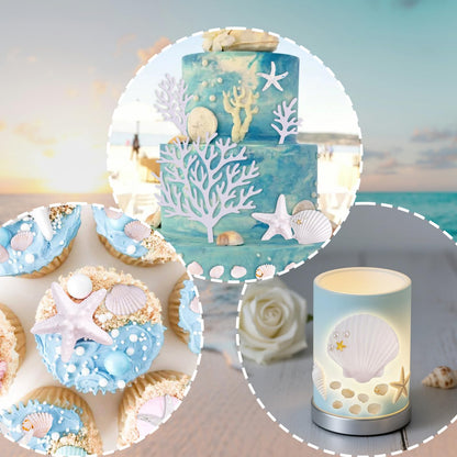 Morofme 20pcs Seashells Cake Toppers Ocean Cake Decorations Starfish Cupcake Toppers Beach Seashell Cupcake Topper Under the Sea Theme Dessert Decor for Baby Shower Birthday Summer Party Supplies
