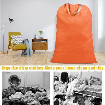 Cotton Canvas Laundry Bag with Handles & Drawstring Straps, Heavy Duty Extra
