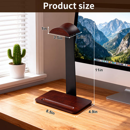 Vruelia Walnut Wood Headphone Stand with Pen Holder