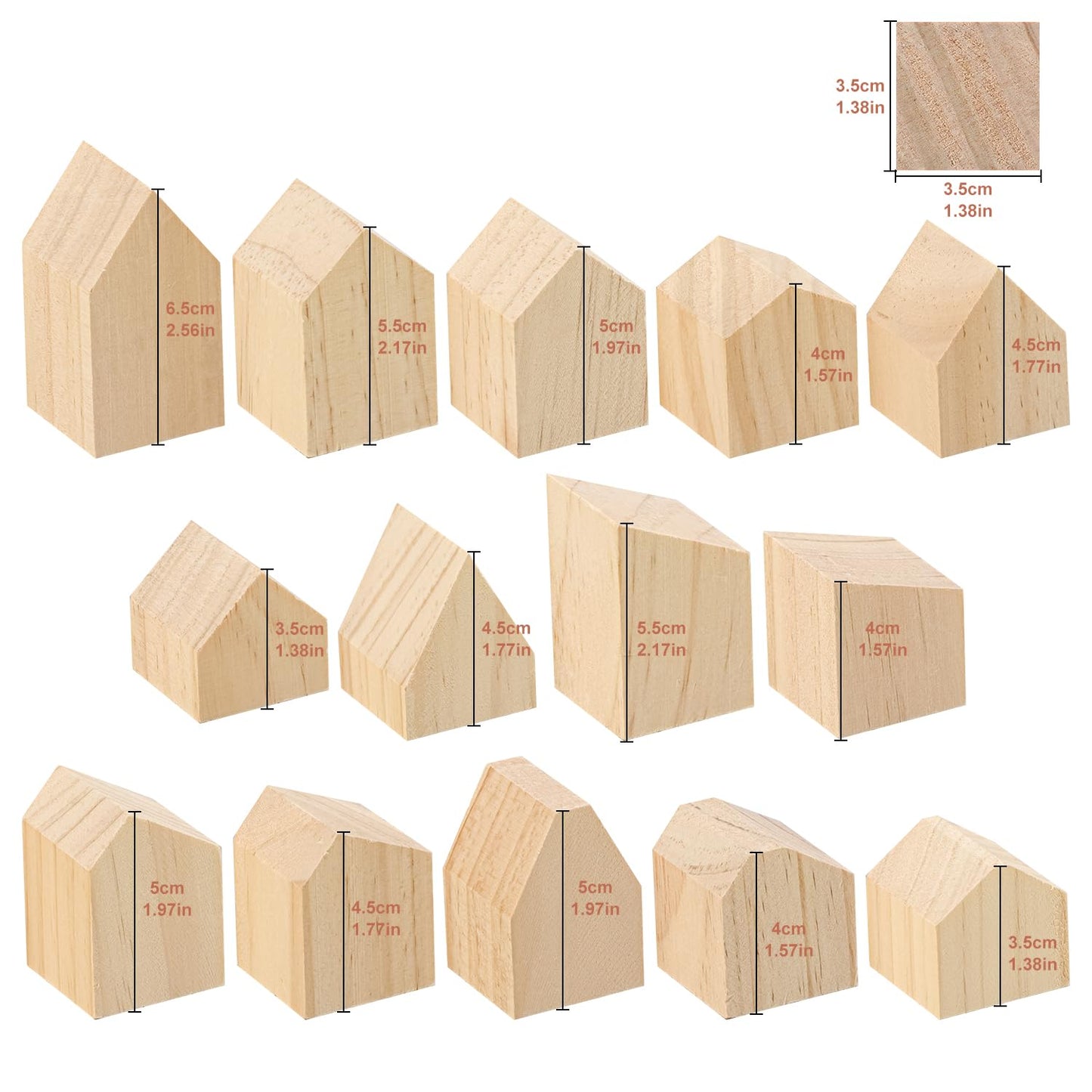 Yiksonyo 56 PCS Multi-Size Unfinished Wood House Shaped Blocks, Wooden Houses for Crafts, Arrow Shape Wood Blocks for DIY Projects, Home Decor, and Festive Occasions