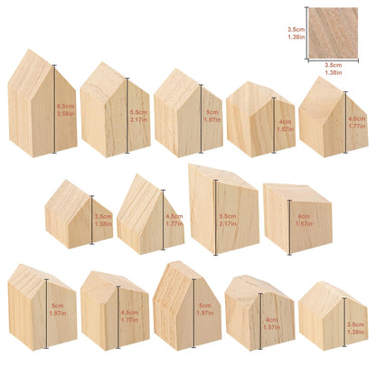 Yiksonyo 56 PCS Multi-Size Unfinished Wood House Shaped Blocks, Wooden Houses for Crafts, Arrow Shape Wood Blocks for DIY Projects, Home Decor, and Festive Occasions