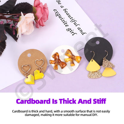Swpeet 800Pcs 3 Colors Earring Display Cards Assorment Kit, 4CM-1.6 Inch Round Kraft Paper White Black Earring Holder Cards with Earring Backs and Self-Seal Bags for Ear Studs and Earrings Display