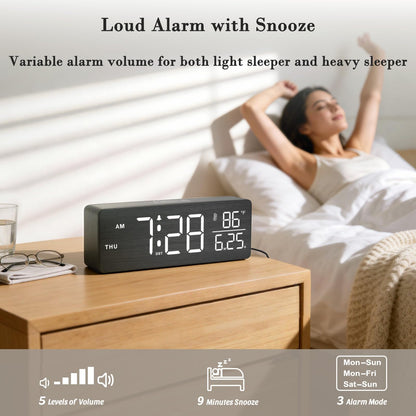DreamSky Wooden Digital Alarm Clock with Date & Day of Week for Bedroom