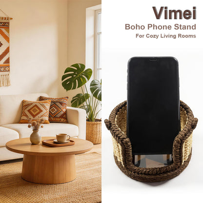 Vimei Handwoven Hemp Rope Phone Stand, Boho Desktop Holder