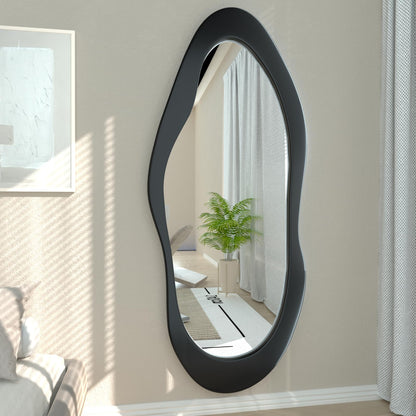 osemy 55"x 24" Irregular Wavy Full Length Mirror Black Wooden Framed Full Body Mirror Irregular Wall Mirrors Hanging for Bedroom Living Room Cloakroom