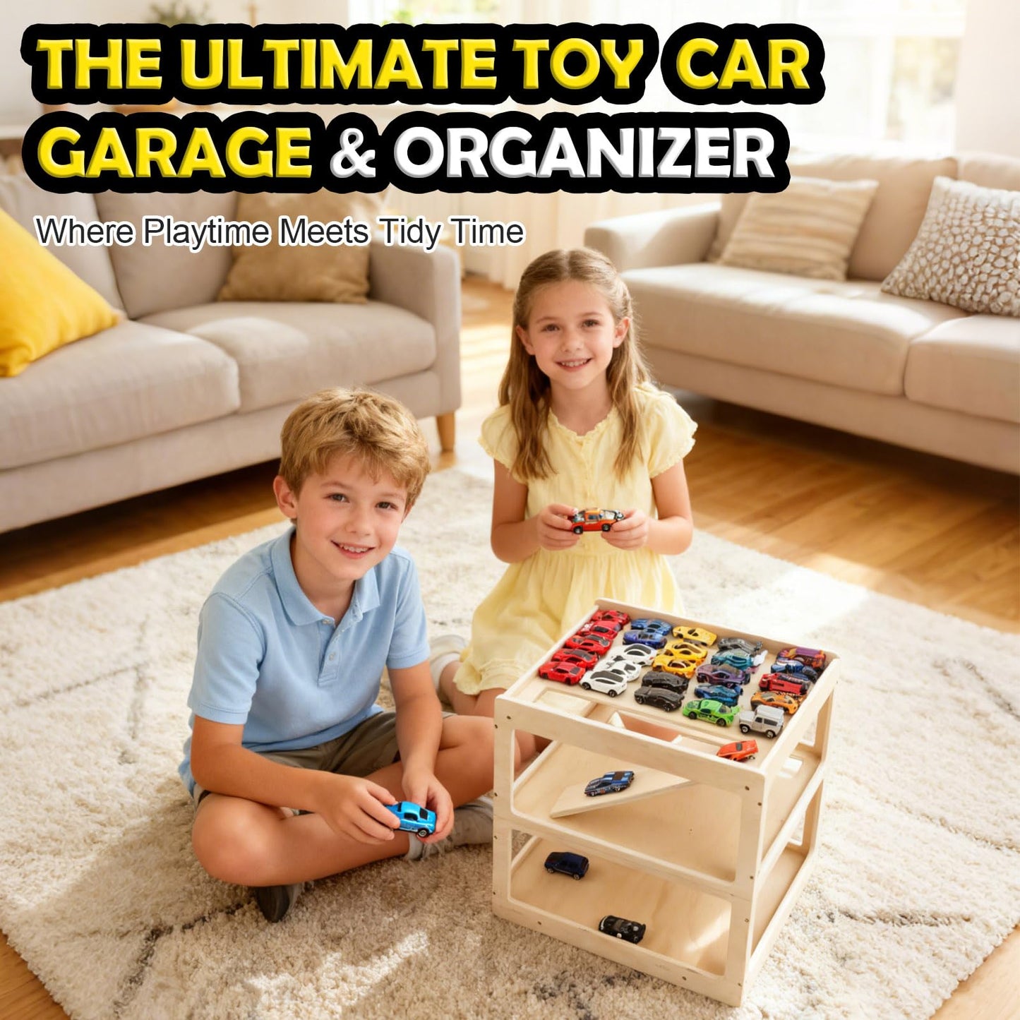 Display Case for Hot Wheels Garage & Matchbox Cars, 1/64 Scale Diecast Toy Car Garage, Storage Case for Hot Wheels, Parking Garage Diorama Toy Car Parking Car Ramp