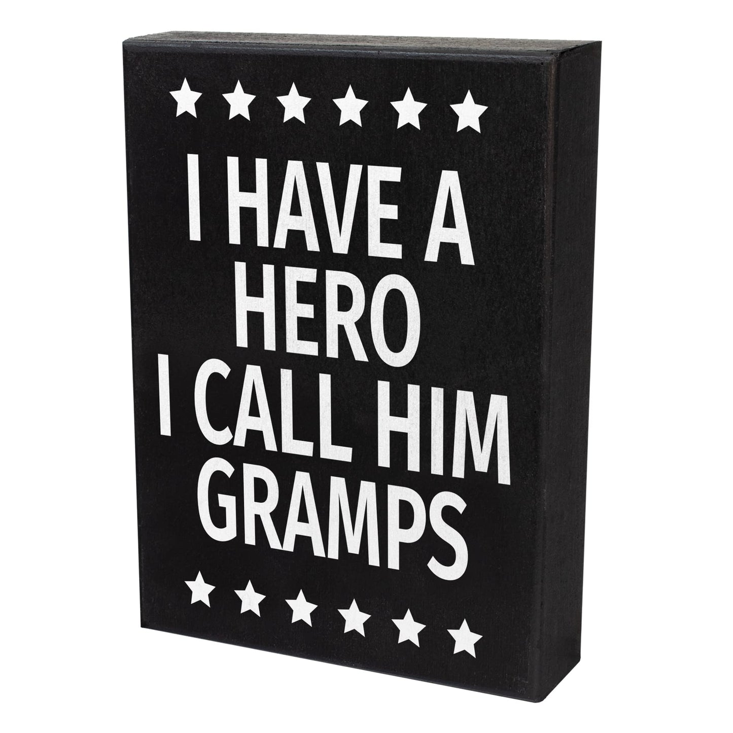 JennyGems Gift for Gramps, I Have a Hero I Call Him Gramps Wooden Sign, Shelf Decor and Wall Hanging, Made in USA