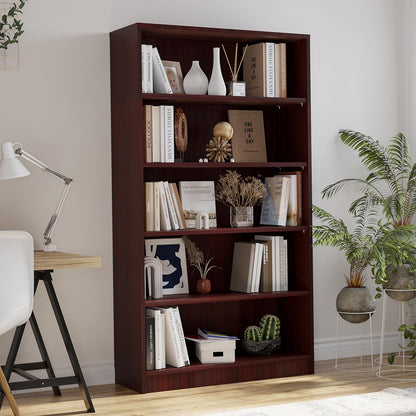 i-VTIES Bookcase Adjustable Storage Shelves,5-Tier Modern Wood Bookcase for Bedroom,60-Inch Bookshelf, Office, Living Room & Library(Mahogany)