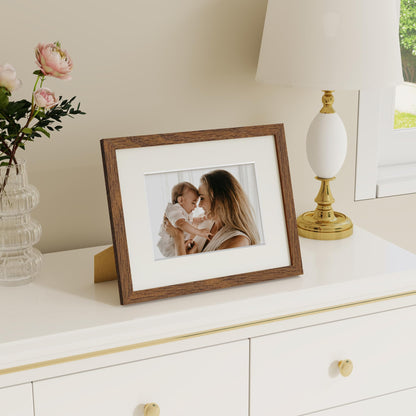 Dreamland 8x10 Picture Frame with Mat for 5x7, USA-Sourced Natural Oak Wood Photo Frames with Resistant Plexiglass, 8 x 10 Wooden Gallery Wall Frames for Art, Wall or Tabletop Display, Walnut