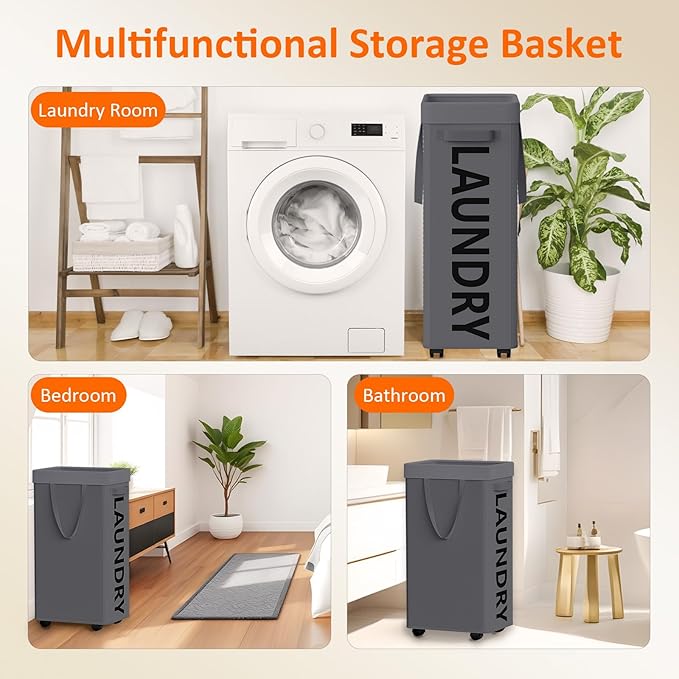 Laundry Basket with Wheels, 90L Rolling Laundry Hamper with Wheels, Large