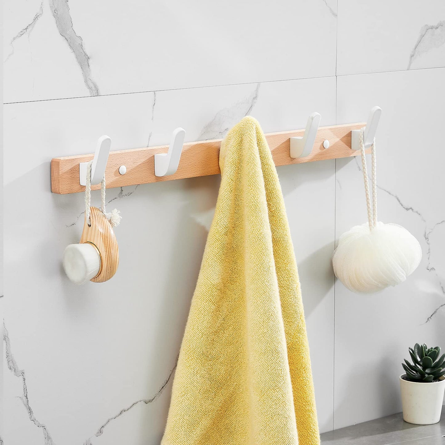 SARIHOSY] Wall Mounted Coat Rack,Multi Hook Hangers,Entryway Hanging Coat Rack,Metal Wood Coat Rail with 5 Hooks,Beech Wood,Zinc Alloy,Bedroom,Bathroom,Foyer,Living Room,Metal Household Items