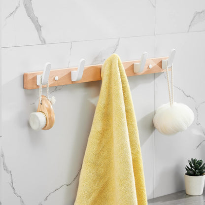 SARIHOSY] Wall Mounted Coat Rack,Multi Hook Hangers,Entryway Hanging Coat Rack,Metal Wood Coat Rail with 5 Hooks,Beech Wood,Zinc Alloy,Bedroom,Bathroom,Foyer,Living Room,Metal Household Items