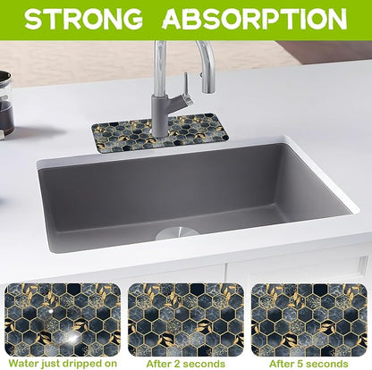 Kitchen Sink Splash Hexagon Marble and Golden Leaves Guard Faucet Mat Super