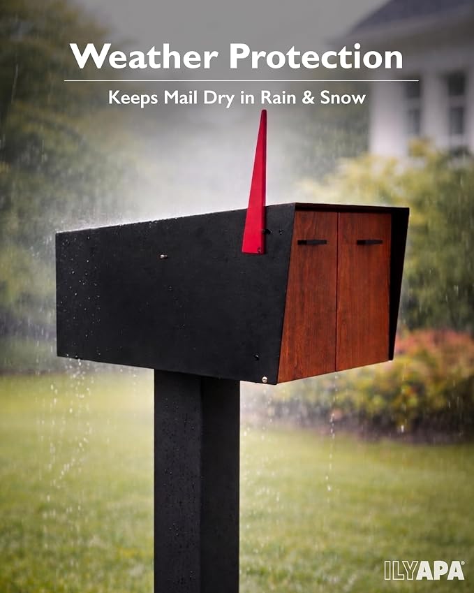 Ilyapa Black Double Mailbox, Post Mount Mailboxes for Outside- Two Sided Mail Box for 2 Houses with Standard Single Mounting, Door Numbering Kit, Outdoor All Weather with Magnetic Doors