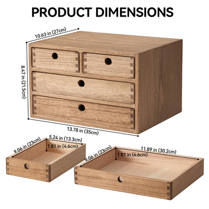 KIRIGEN Wood Desktop Storage Cabinet with 4 Drawers, 3-Tier Desk Organizer for Letter-Size Paper, Mail, Home Office Supplies, Makeup, Crafts, Desk or Countertop, Fully Assembled, Brown WJG34-DBR