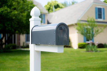 Architectural Mailboxes Edson Post Mount Mailbox, Gunmetal Grey, Medium | Galvanized steel build for outside with rust-resistant powder-coat finish and a magnetic door closure. USPS approved.