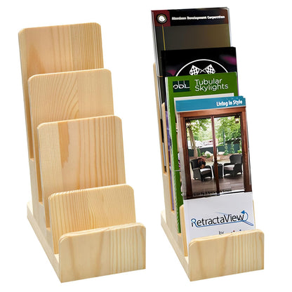 Monciysn 2 Pack 4 Tier Wood Brochure Display Stand, Flyer Display Holder Pamphlet Postcard Magazine Organizer Countertop Display Stand