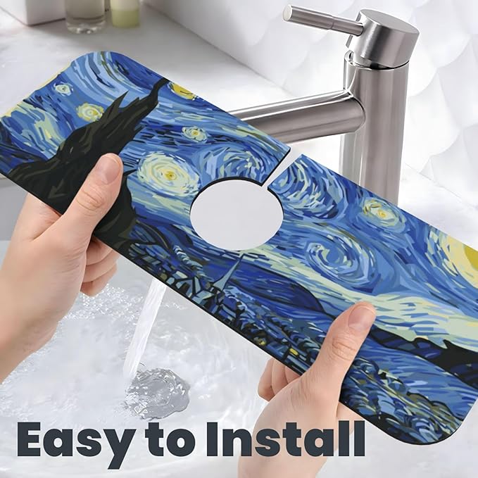 The Starry Night Kitchen Sink Splash Guard Faucet Mat Super Absorbent Fast