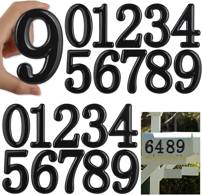 opasyo 20 Pieces Mailbox Numbers for Outside 3.8 inch 0-9 Self-Adhesive Mail Box Numbers,3D Gold House Numbers for Mailbox, Apartment, House, Trash Bins,Office Hotel Room (Black, 3.8inch)