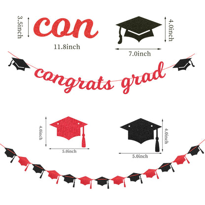 Red-Black White Party-Decorations Graduation Banner-Streamers - 18pcs Kits 2026 Congrate Grad Garland,Congratulations Paper Tissue Pom Poms Fan,Honeycomb Lanterns Decor Panduola