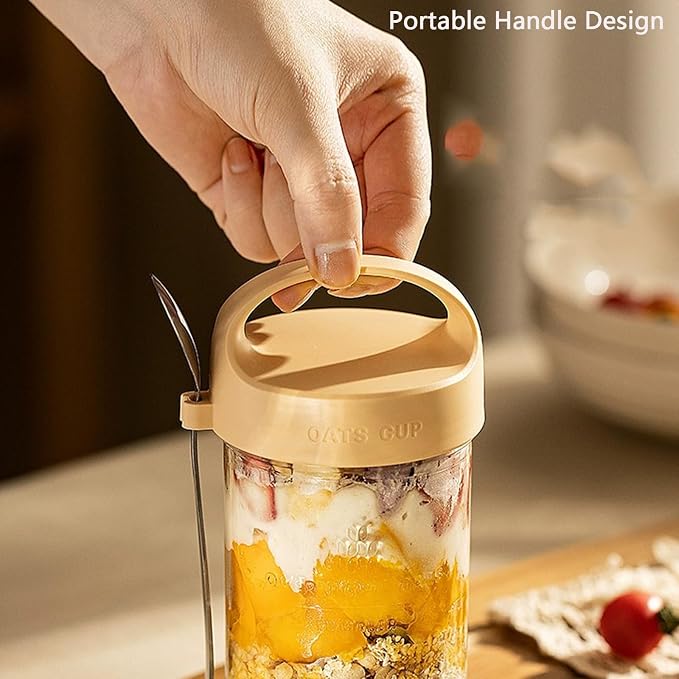 2Pack Overnight Oats Containers with Lids and Handle,14 oz Airtight Oatmeal Container,Mason Jars with Lid for Cereal,Milk,Fruit,Yogurt,On The Go Container,Salad Jars,Glass Jars (Yellow)