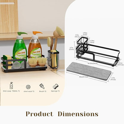 Kitchen Sink Caddy Organizer for Instant Dry, Rustproof Sponge Holder & Dish
