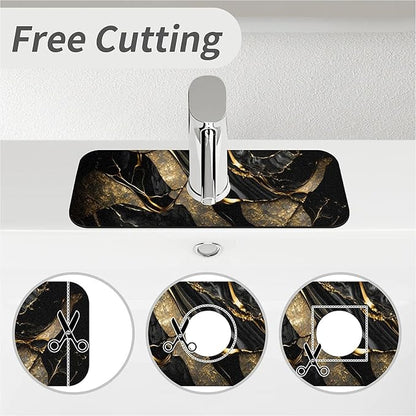 Kitchen Sink Splash Guard，Black and metallic gold marble Faucet Mat Sink