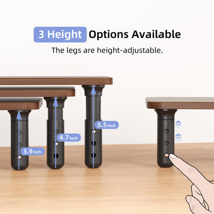 AFOOYO Dual Monitor Stand For Desk,Adjustable Height Long Wood Computer Riser For Computer,Laptop,Printer,TV,Walnut