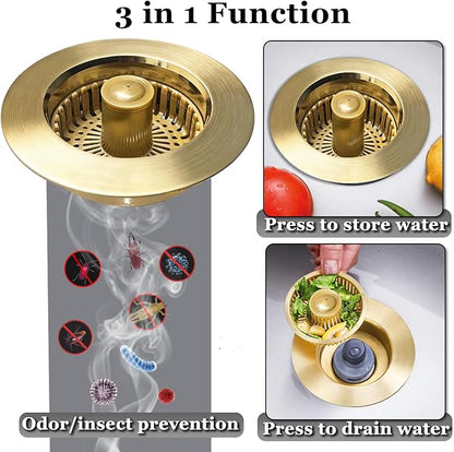 Kitchen Sink Drain Strainer, 3 in 1 Pop up Kitchen Sink Stopper,
