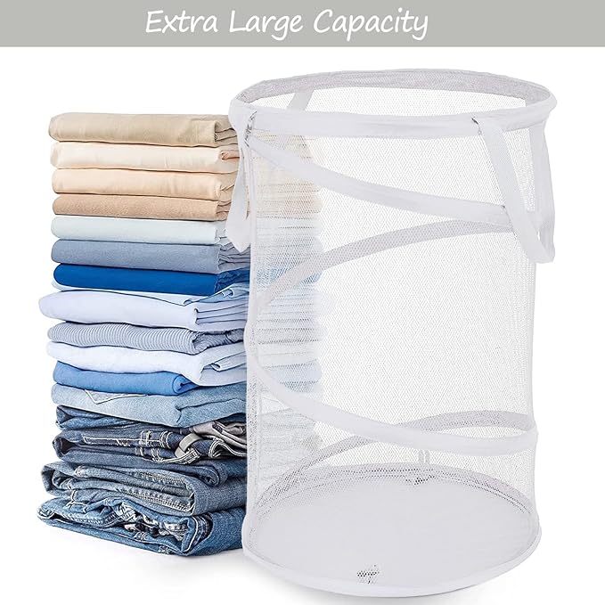 BATTOO 2 Pack White Large Collapsible Laundry Basket Foldable Mesh Pop Up Hamper