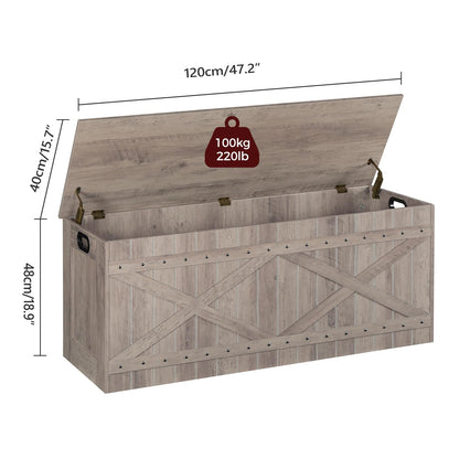 MAHANCRIS 47.2" Storage Chest, Extra Large Toy Box with 2 Safety Hinges, Wooden Toy Chest, Storage Bench with Rivets, Storage Trunk for Bedroom, Living Room, Entryway, Greige SCGY18501