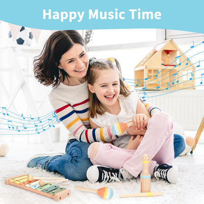 ZJEFUNS Baby Musical Instruments Set Wooden Montessori Toys for Toddlers 1-3 Percussion Instruments Set Modern Boho Music Toys for Kids Preschool Educational.