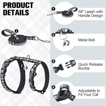BEAUTYZOO Cat Harness and Leash Set Escape Proof for Walking, Kitten Soft Adjustable Vest Harnesses for Small Medium Large Cats, Easy Control Breathable Plaid Ribbon Nylon for Outdoor Indoor Use