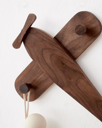 Vinoil Kids Coat Rack Wall Mount, Airplane-Shaped Wooden Wall Coat Hooks for Kids, Cute Walnut Coat Hanger Heavy Duty for Bathrooms, Door, Entryway, Kids Room, or Nursery