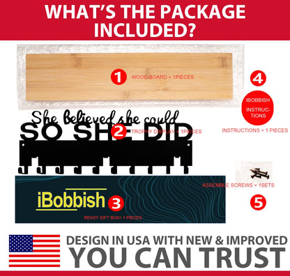 iBobbish Premium Medal Hanger Display Trophy Shelf,She believed she could SO SHE DID Upgraded Trophy and Medal Display Shelf for Wrest,gymanstics,Race,Soccer