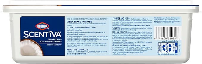Clorox Scentiva Disinfecting Wet Mopping Cloths, Coconut and Waterlily