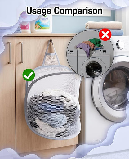 3 Pack Small Hanging Laundry Bag, Foldable Mini Mesh Laundry Hamper Basket