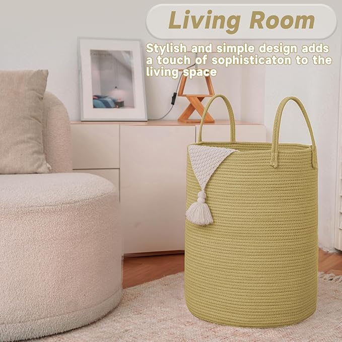 Large Woven Laundry Basket Hamper, 100L Cotton Rope Storage Bin