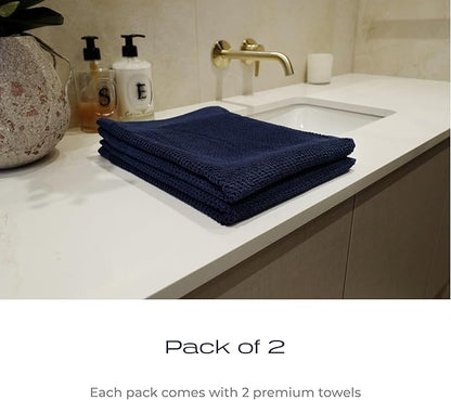 Luxury Silver-Infused Navy Blue Hand Towel Set of 2, 23.6"x17.7"