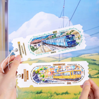 AuriicLeaf Train Scenery Washi Tape Set – 6 Rolls Travel & Nature Inspired with Clip for Scrapbook Journals DIY Crafts Decoration 1.97"x78.7" 39.37in per Loop