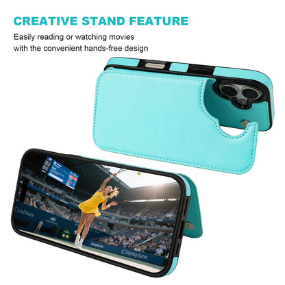 ONETOP Compatible with iPhone 17 Wallet Case with Card Holder, PU Leather Kickstand Card Slots Case, Double Magnetic Clasp and Durable Shockproof Cover 6.1 Inch (Light Blue)