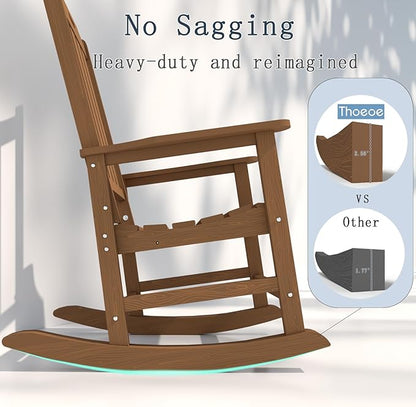 Oversized Rocking Chair Set of 8, Outdoor Rocking Chair for Adults, All Weather Resistant Porch Rocker for Lawn Garden, Wood