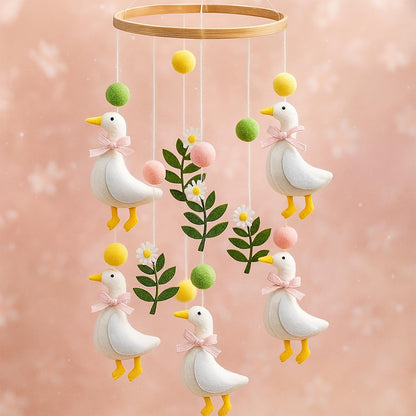 Vicenpal Wildflower Butterfly Baby Mobile for Crib Pink Spring Baby Room Decor Felt Nursery Mobile for Crib Neutral Wooden Handmade Hanging Decoration(Silly Goose)