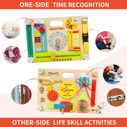 Smartwo Montessori Busy Board for Toddlers 3-5, Large Wooden Sensory Board with 20+ Learning Activities, Fine Motor Toy, Double-Sided Travel Busy Board for Preschool Boys & Girls