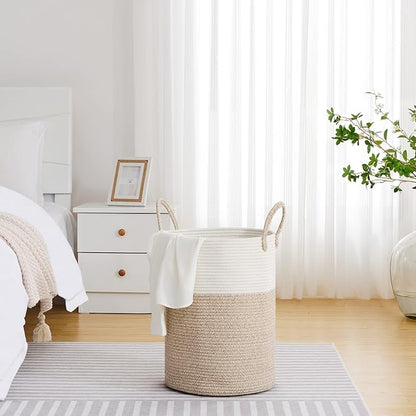 VIPOSCO Large Laundry Hamper, Tall Woven Rope Storage Basket