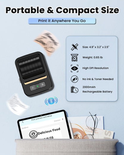 NDYIN Label Makers, Label Maker Machine with Tape, Bluetooth Label Maker, Portable Thermal 2 Inch Label Printer for Small Business, Barcode, Address, Logo, Clothing, Sticker Printer for Phones & PC