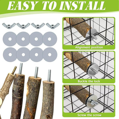 8 PCS Bird Perch Set for Cage - Natural Apple Wood Platforms & Hardwood Branches for Parakeets, Budgies, Cockatiels - Small Bird Habitat Gym, Climbing Stand & Safe Chew Toys